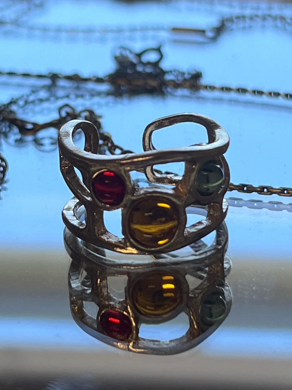 Multicolor Gemstone Openwork gold Ring